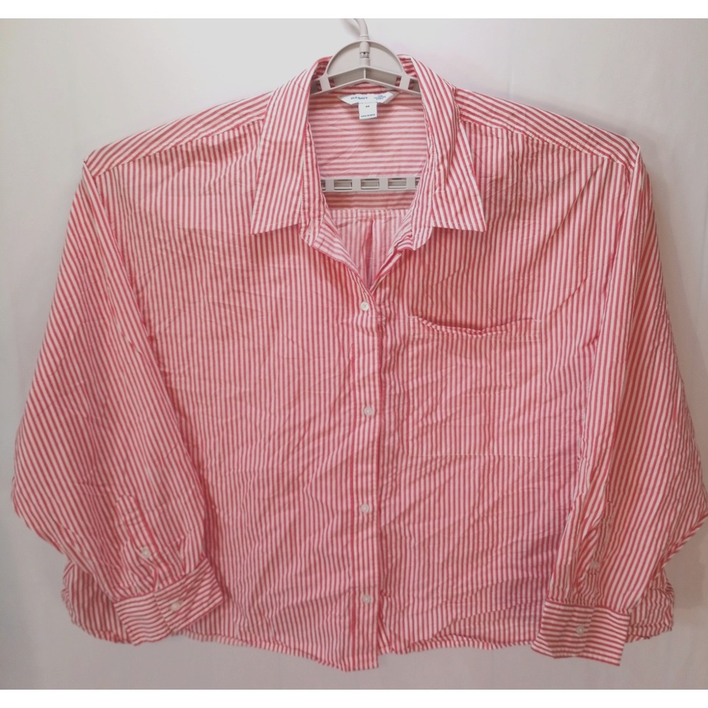 Old Navy Women's Button The Cropped Shirt, 4X, Red White Stripes